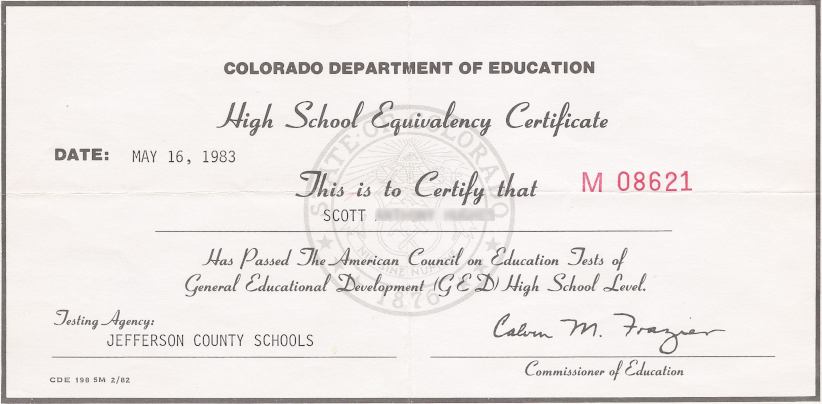 My GED dated — 1983/05/16